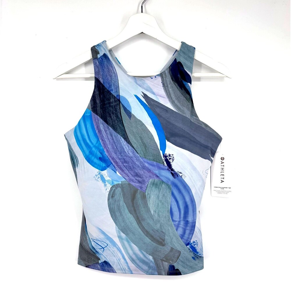 ATHLETA Conscious Support Top D-DD Abstract Watercolor Blue Size Medium NWT